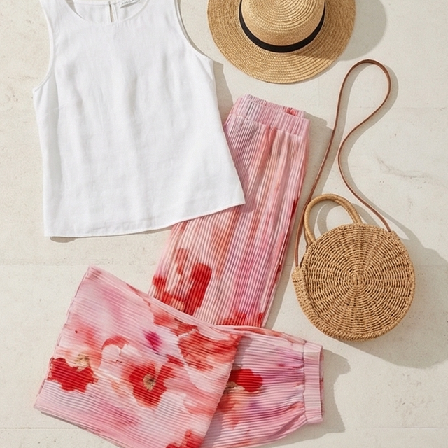 Pantalon rose à fleurs