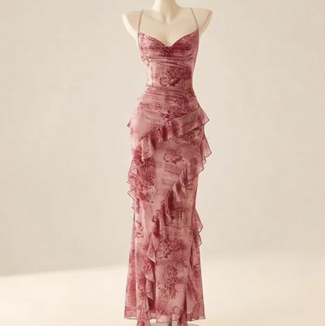 Robe rose à fleurs