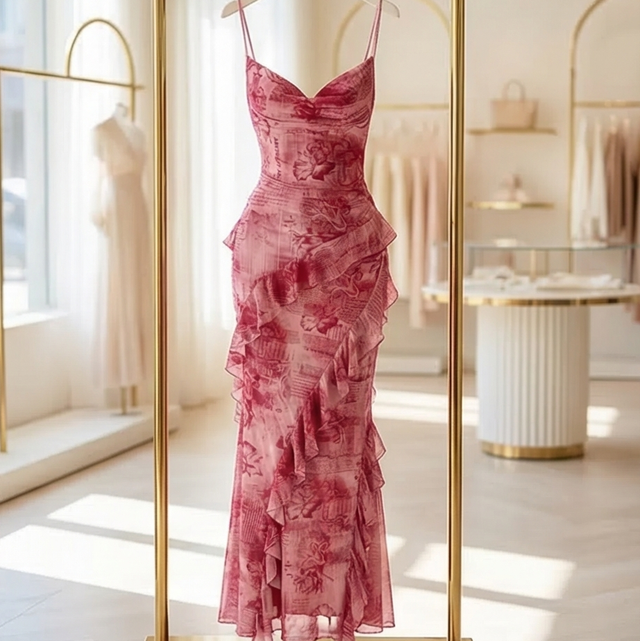 Robe rose à fleurs